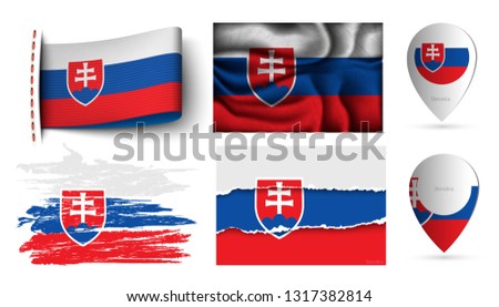 set of slovakia flags collection isolated on white