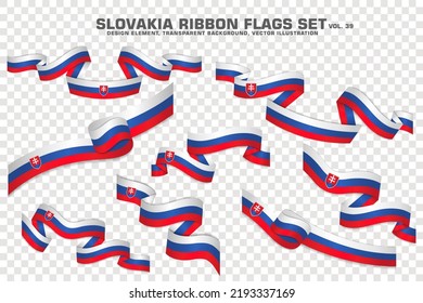 Set of Slovakia Ribbon flags, design element. 3D on a transparent background. vector illustration
