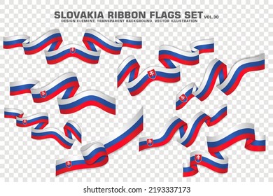 Set of Slovakia Ribbon flags, design element. 3D on a transparent background. vector illustration