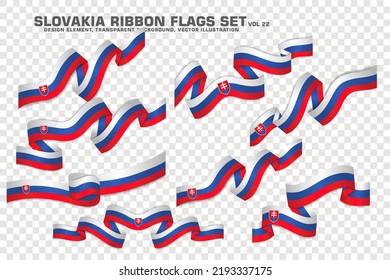 Set of Slovakia Ribbon flags, design element. 3D on a transparent background. vector illustration