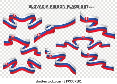 Set of Slovakia Ribbon flags, design element. 3D on a transparent background. vector illustration