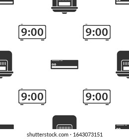 Set Slow cooker , Air conditioner  and Digital alarm clock  on seamless pattern. Vector