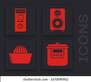 Set Slow cooker , Remote control, Stereo speaker  and Citrus fruit juicer  icon. Vector