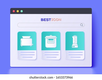 Set Slow cooker , Toaster with toasts  and Blender  icon. Vector