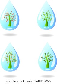 a set of small abstract  trees in a drop of water on white