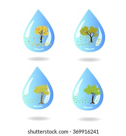 a set of small abstract  trees in a drop of water on white