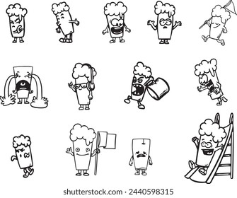 set of small beers in different situations. Lines version.