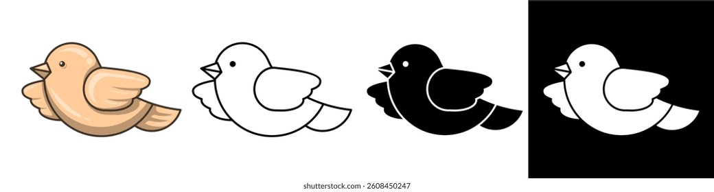 Set of Small Bird Icons in Flat, Lineart, Silhouette, and Monochrome Style – Vector Logo Symbol Collection EPS Isolated on White for Stickers, Mockups, and Templates