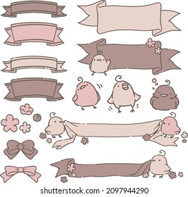 Set of small birds and ribbon material
