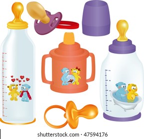 set of small bottles and a dummy for the kid