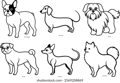 Set of Small Breeds Dog Line Art illustration