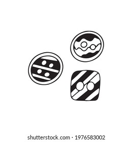 Set of small buttons. Black and white vector illustration in doodle style isolated. Sewing element, decoration accessory for clothing