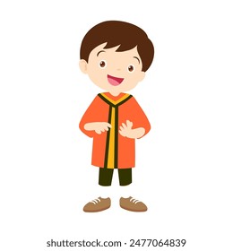 set of small children in orange jackets orange