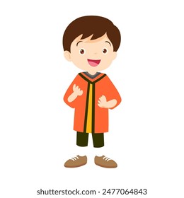 conjunto de Pequeños niños en chaquetas naranja naranja naranja