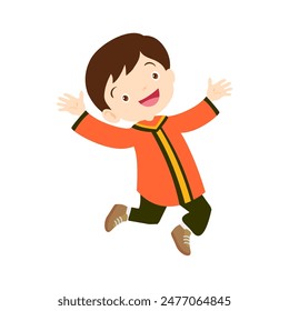 conjunto de Pequeños niños en chaquetas naranja naranja naranja