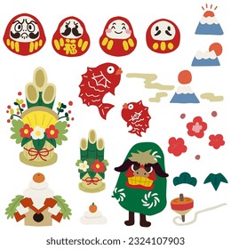 Set of small color illustrations inspired by the New Year