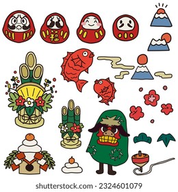Conjunto de pequeñas ilustraciones en color inspiradas en el Año Nuevo