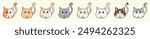 Set of small cute cats with different colors. Cute kawaii cats set. Cats for cat day. Kawaii cats emojis set.