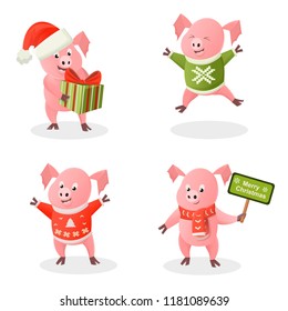 
A set of small cute guinea pigs in the clothes of the day - a hat, scarf, sweater. For Christmas cards, banners, tags and labels.