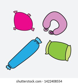 set of small cute pillows with white background
