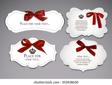 Set of small elegant cards with red silk bows