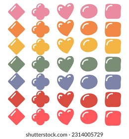 A set of small elements in different shapes with a small volume. Icons of cases in the glider. A set of colored elements for defining a list of tasks in a fashionable flat style for a glider, a daily