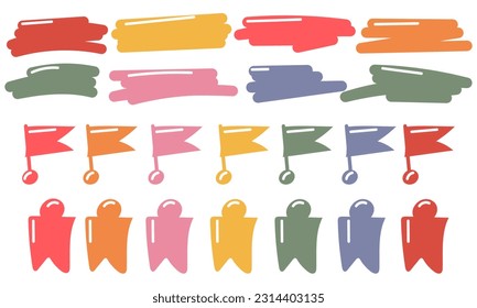 A set of small elements of different shapes with a small volume for selection. Icons of cases in the glider. A set of colored lines, checkboxes for highlighting tasks in a fashionable flat style for a