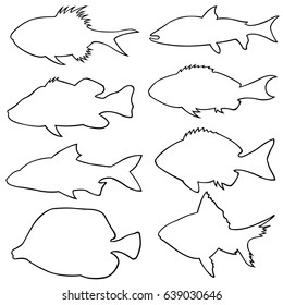 set of small fish outline isolated