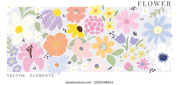 set of small flower spring and summer. Botanical illustration minimal style.