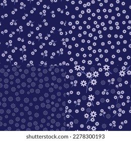 Set of small flowers on dark blue background. seamless pattern