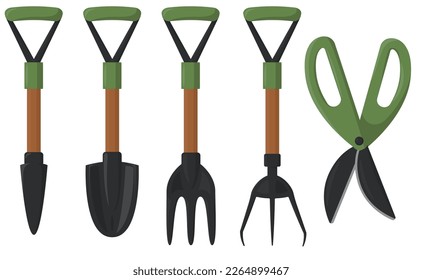 Set of small gardening tools vector flat.