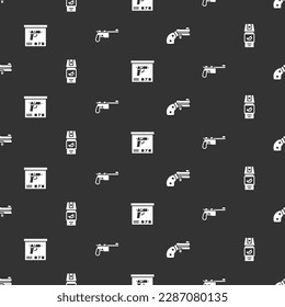 Ponga un revólver de armas pequeñas, un spray de pimienta, una caja de municiones militares y un Mauser en un patrón sin fisuras. Vector
