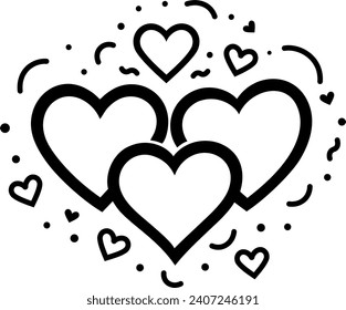 Set of small hearts together. Abstract love symbol for weddings or Valentine's day for background and print. Isolated on a white background. Vector icon and art illustration.