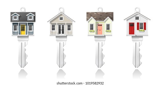 Set of small house keys isolated on white background , vector , illustration