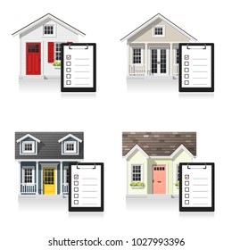 Set of small houses and clipboards isolated on white background , vector , illustration