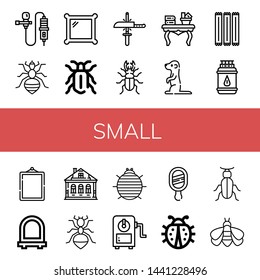 Set of small icons such as Lavalier, Louse, Mirror, Beetle, Sharpening, Coffee table, Meerkat, Toothpick, Gas bottle, Izba, Ant, Woodlouse, Sharpener, Ladybug, Bumblebee , small