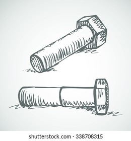 Set of small iron clinchers with spline lay in different angles isolated on white background. Freehand outline ink hand drawn symbol sketchy in art scribble retro style pen on paper. View close-up