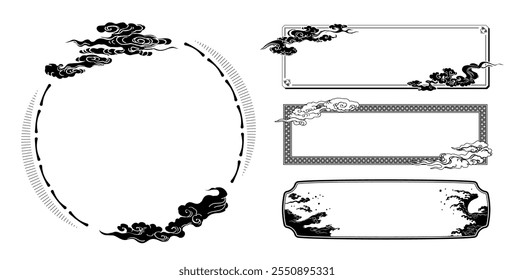 A set of small Japanese style monochrome labels..It is vector data that is easy to edit.
