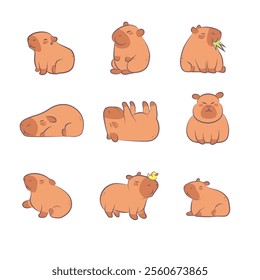 Set of small kawaii capybaras.