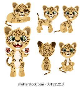 A set of small leopards. Wild animals. Vector illustration.