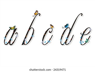 Set of small letters to apply with related adorned capital letters. See my portfolio. Full editable vectors. No gradient fills.