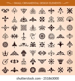 Set of small ornamental vintage design elements and page decoration vector