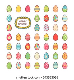 Set of small painted Easter eggs. Cute icons for your design and decoration