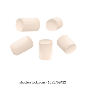 Set of small pastel marshmallows for coffee, different view point, cartoon style. Vector isolated objects on white background