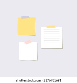 Set of small pieces of paper for notes. Vector design element.