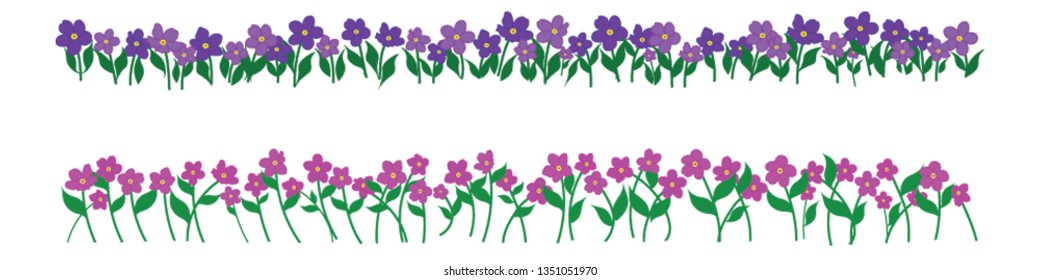 A set of small pink and purple flowers
