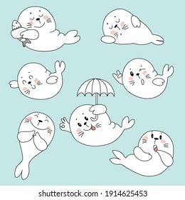 A set of small seals in different emotions