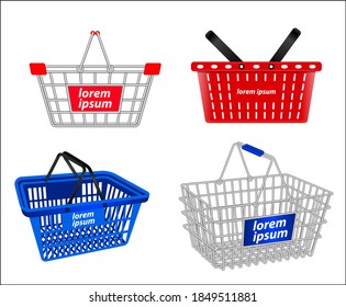 set of small shopping basket or wire shopping basket or metal container shopping basket. eps 10 vector 