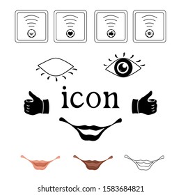 A set of small square icons to indicate a look at ecology and health, funny emotions and seasons on trees and birds