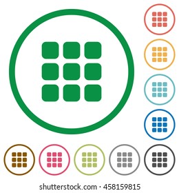 Set of Small thumbnail view color round outlined flat icons on white background